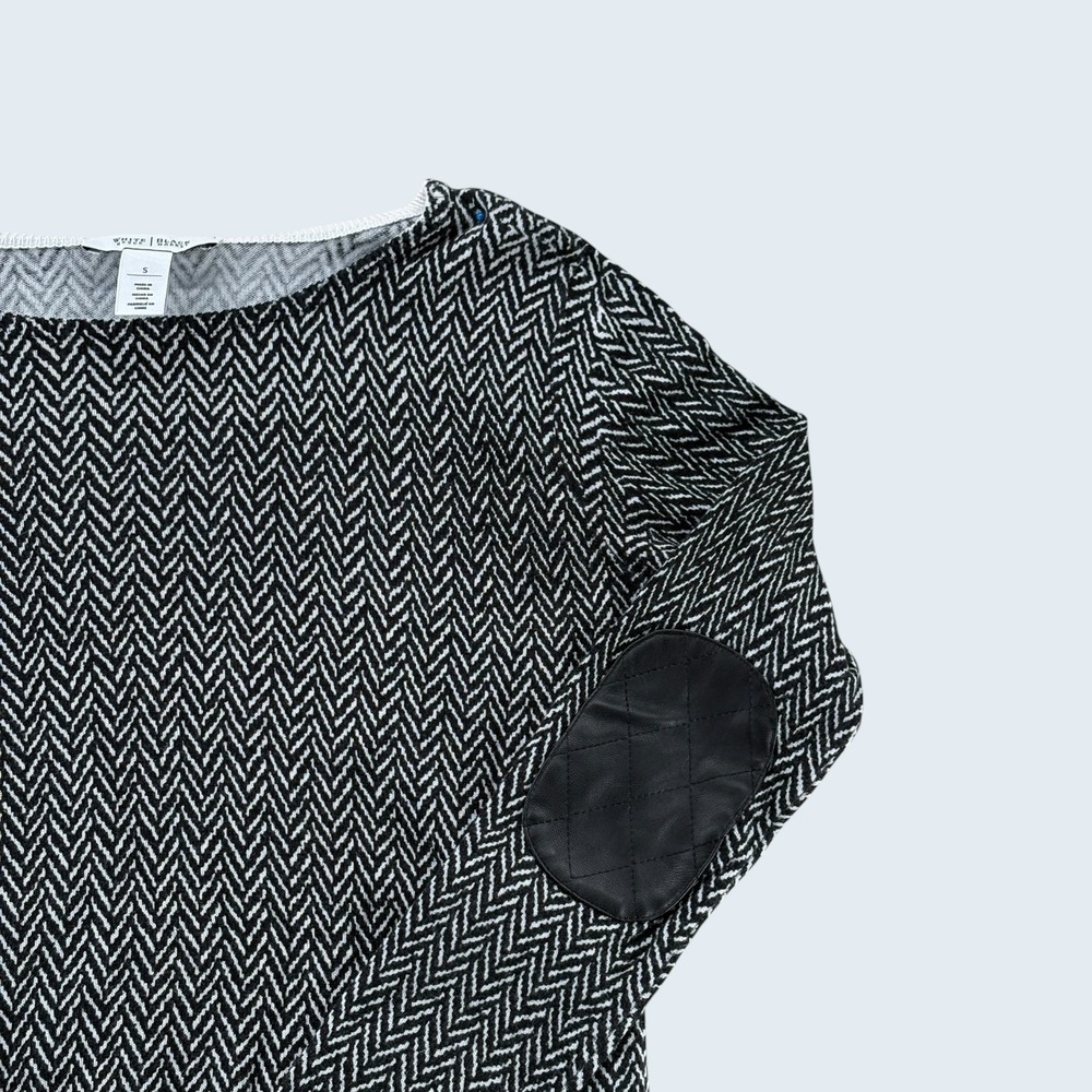 White‎ House Black Market Women's Sweater Size S Herringbone Elbow Patch - Picture 2 of 10
